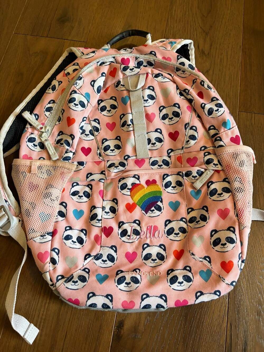 Lands End Panda Backpack Pink Hearts Embroidered Personalized Leila